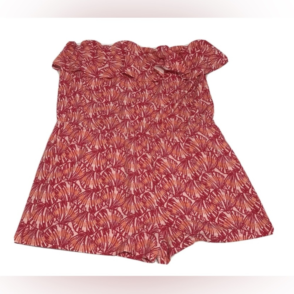 Vineyard Vines Womens Pink Shell Pattern Strapless Ruffle Romper Size XL